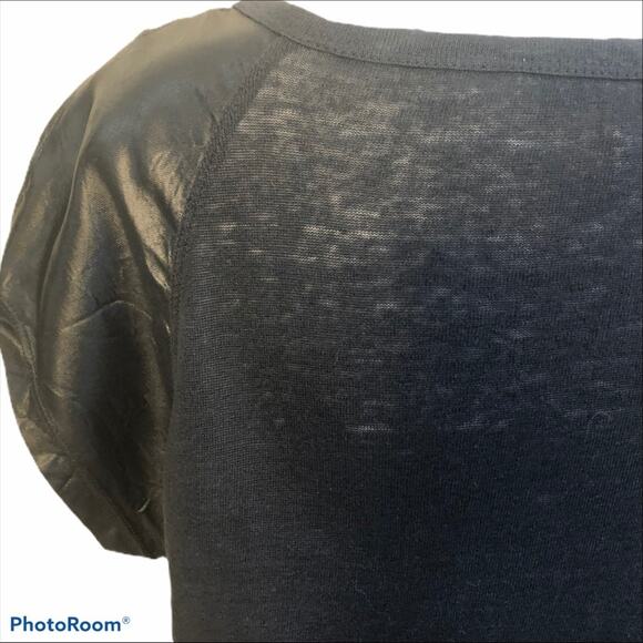 Sandro Black Linen Knit Short Satin Sleeve Top 2 - Picture 6 of 9